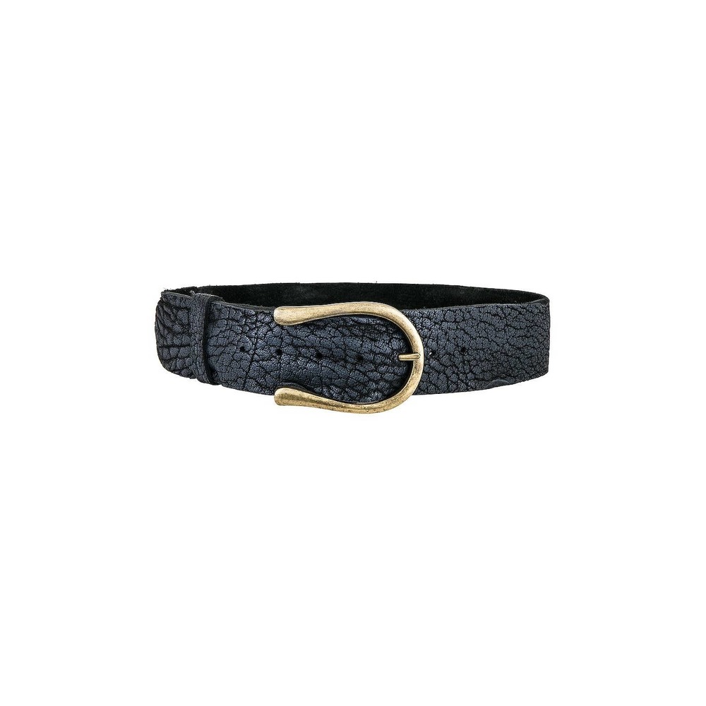 Free People Black Textured Belt with Antique Gold Buckle